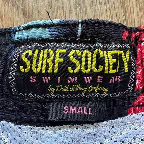 Surf Society Mens Swim Shorts Trunk Small Neon Japanese Bar Party Beach Lined 7” - Picture 2 of 12